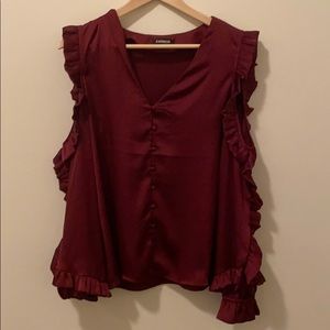 Burgundy/wine color cold shoulder satin blouse